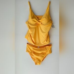 George Swimwear Tankini Set Top Padded high waist bottom Ruched Dark Yellow L